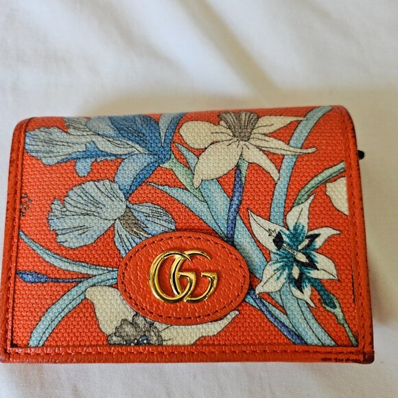 Gucci Marmont Folding Wallet Flora Orange Full Inclusion Preloved - Picture 3 of 13